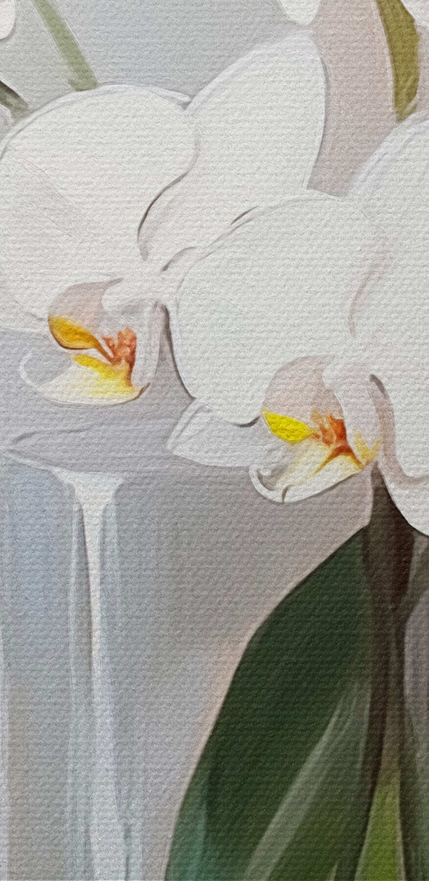 Peinture d'une orchidée blanche dans un vase en verre