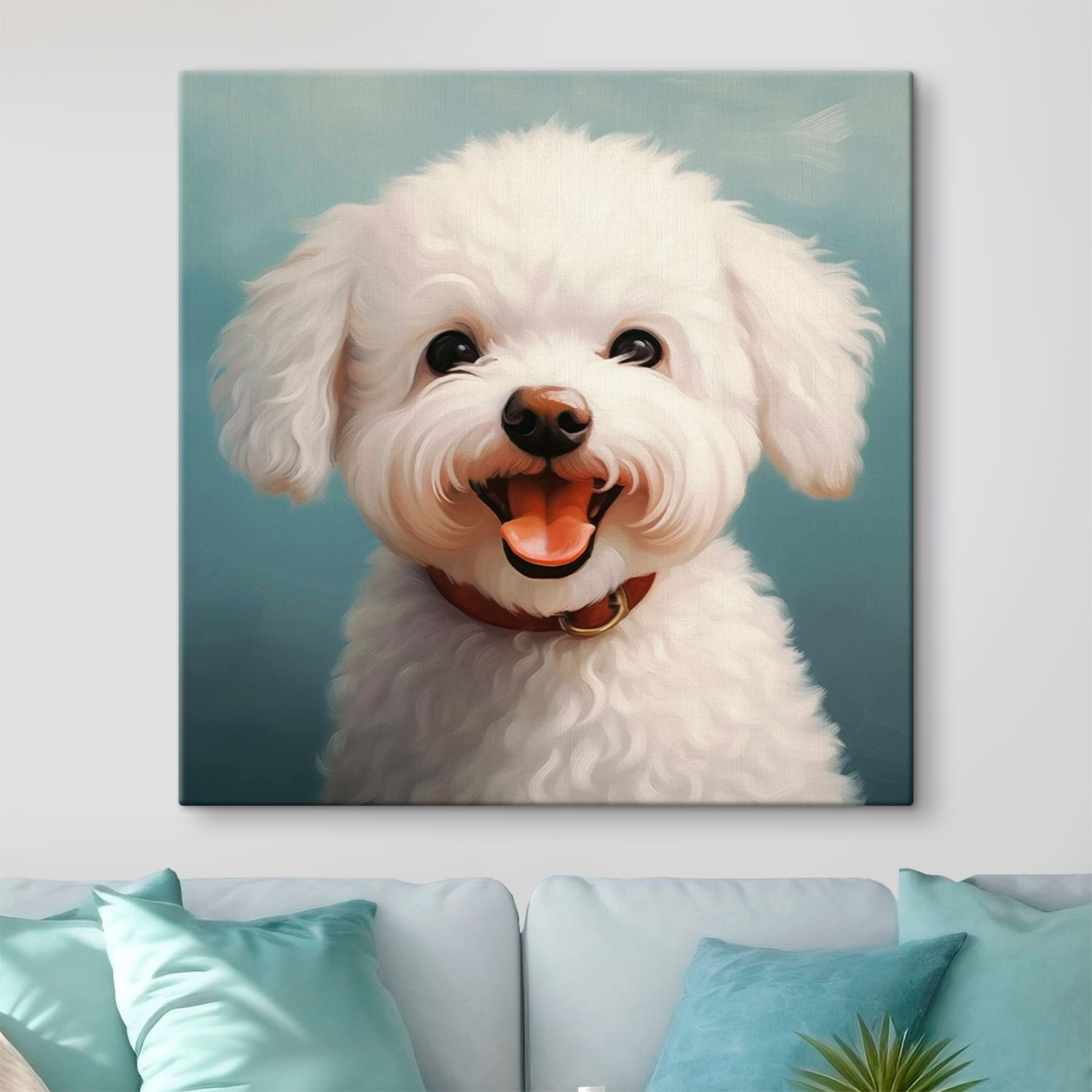 White dog with its mouth open