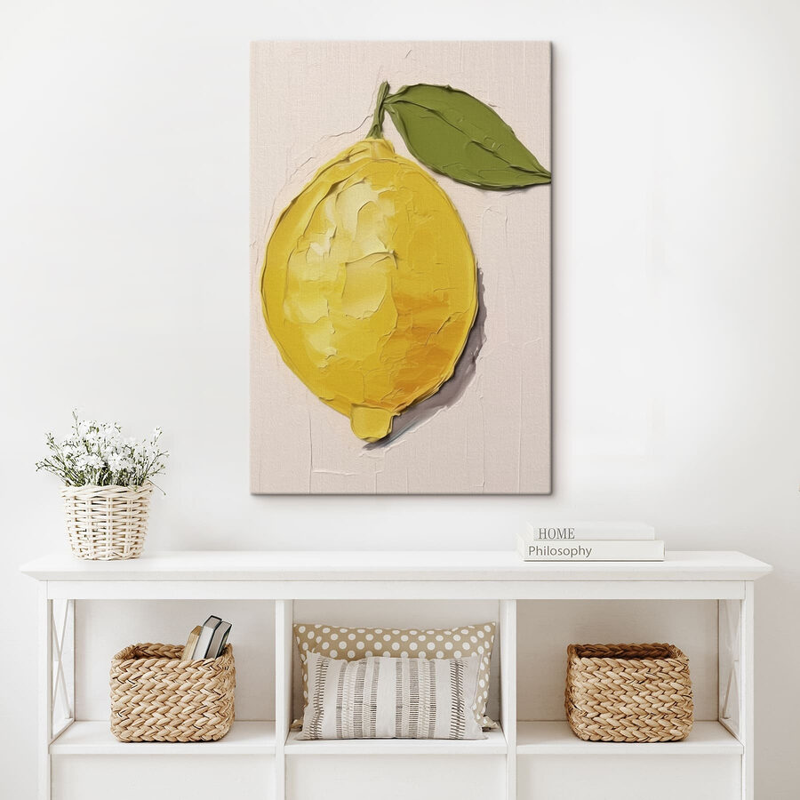 Citron avec des feuilles peintes dessus Citron avec des feuilles peintes dessus