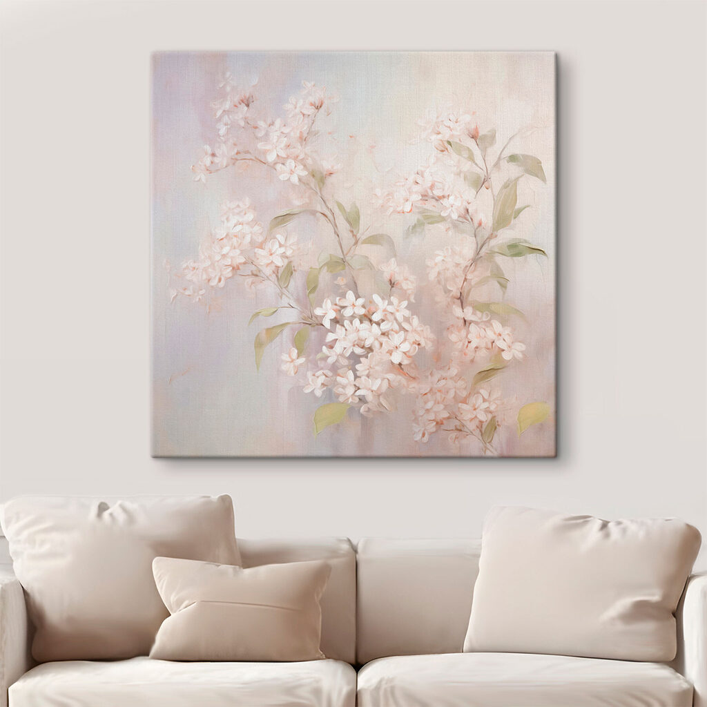 Painting of flowers on a branch
