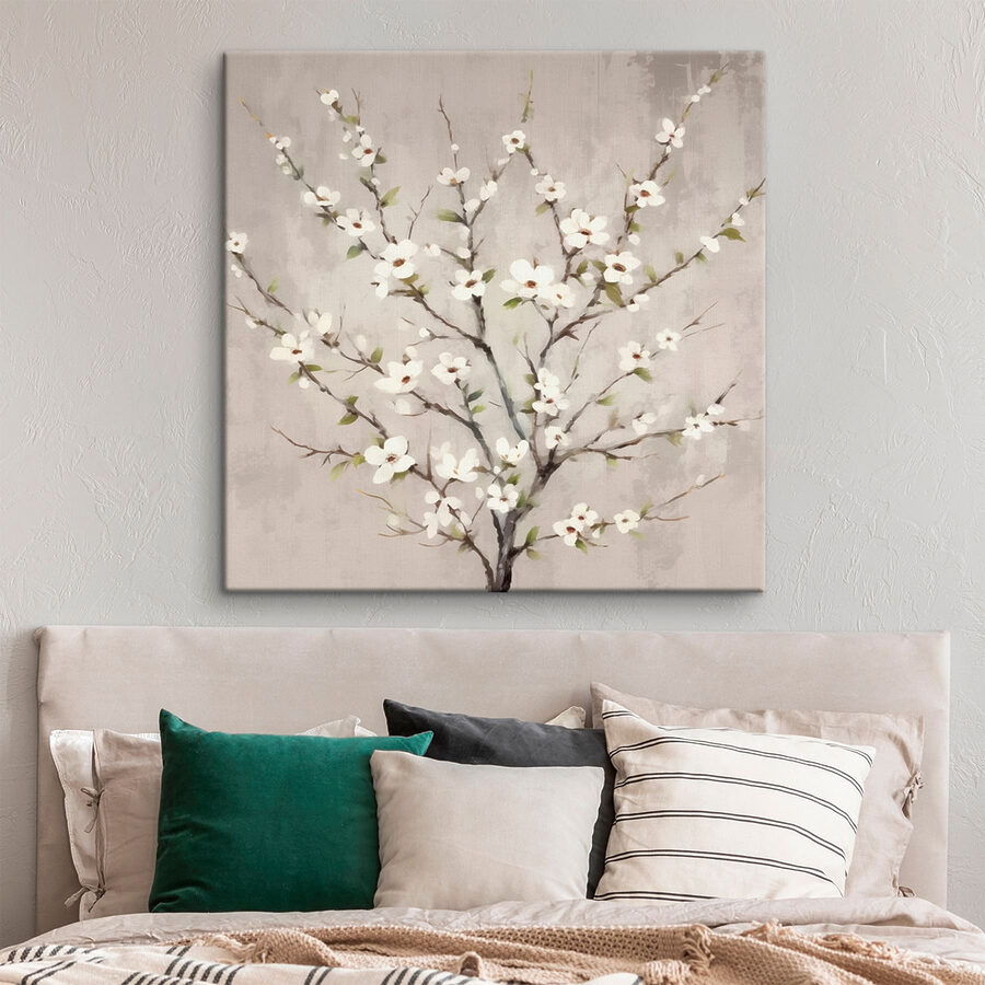 Peinture d'un arbre avec des fleurs blanches