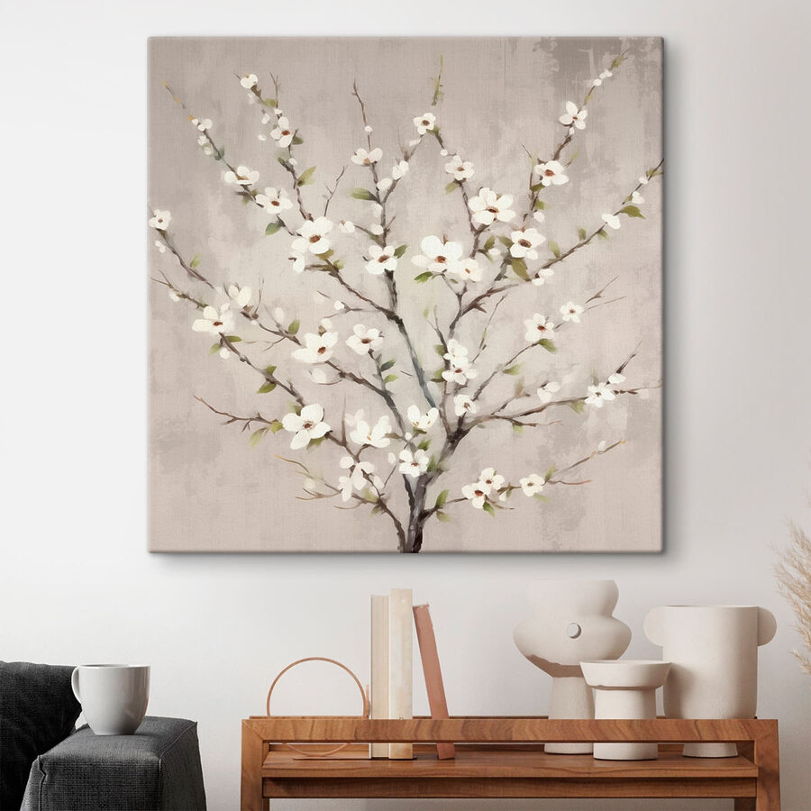 Peinture d'un arbre avec des fleurs blanches