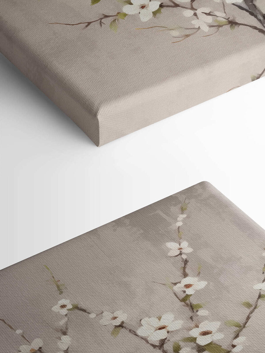 Peinture d'un arbre avec des fleurs blanches