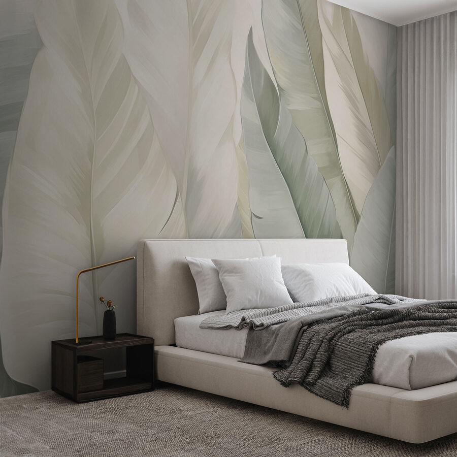 Papier peint Feuilles vertes douces en couches légères