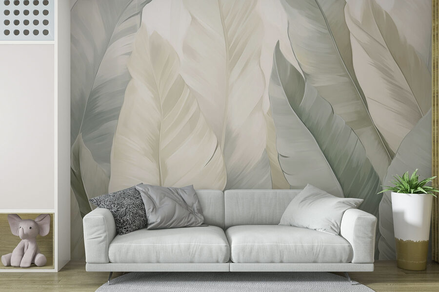 Papier peint Feuilles vertes douces en couches légères – Image 2