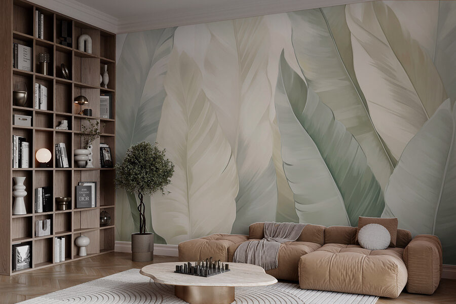 Papier peint Feuilles vertes douces en couches légères – Image 3