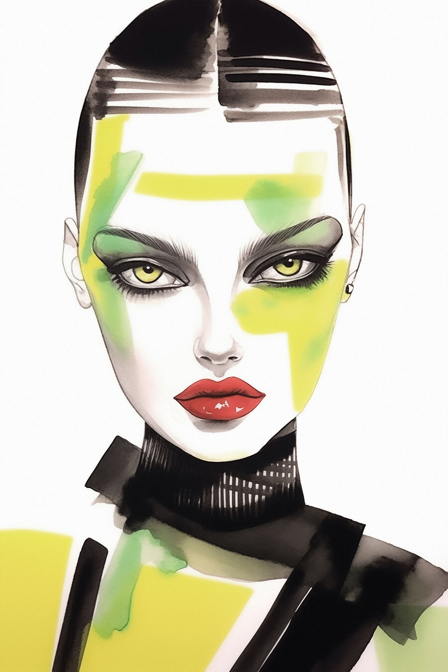 Femme maquillée en vert et jaune