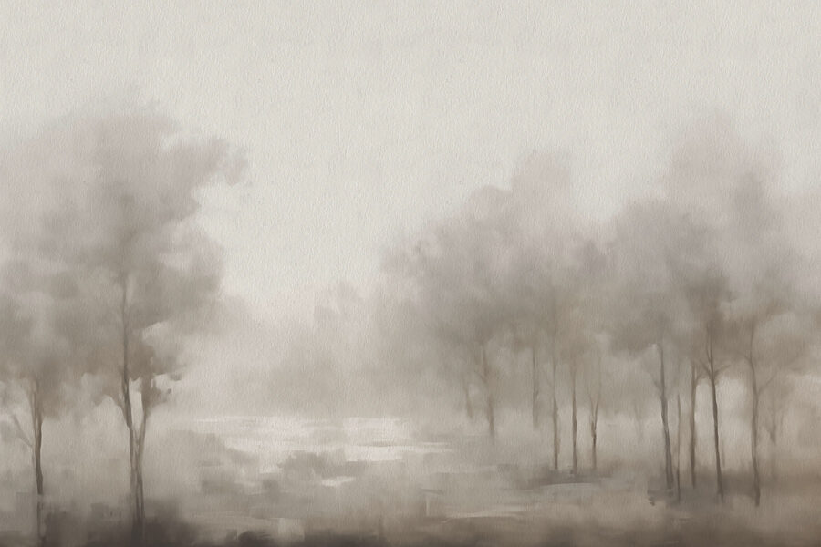 Paysage brumeux avec des arbres