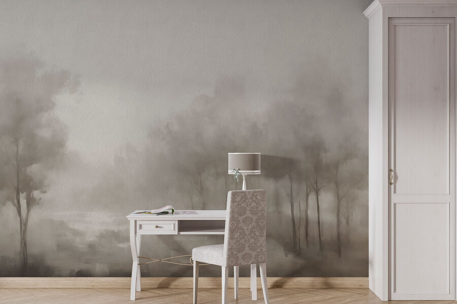 Paysage brumeux avec des arbres