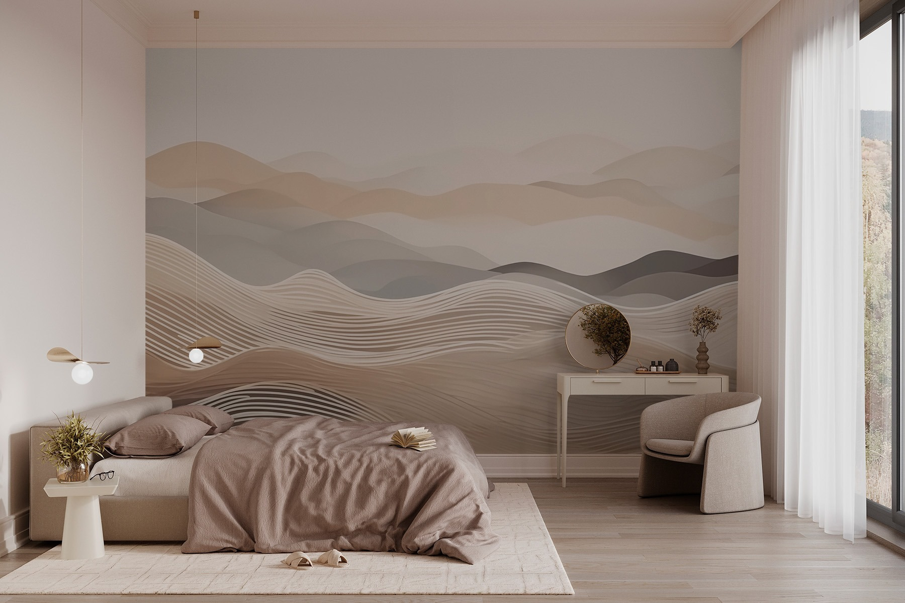 Landscape of hills with white and brown waves