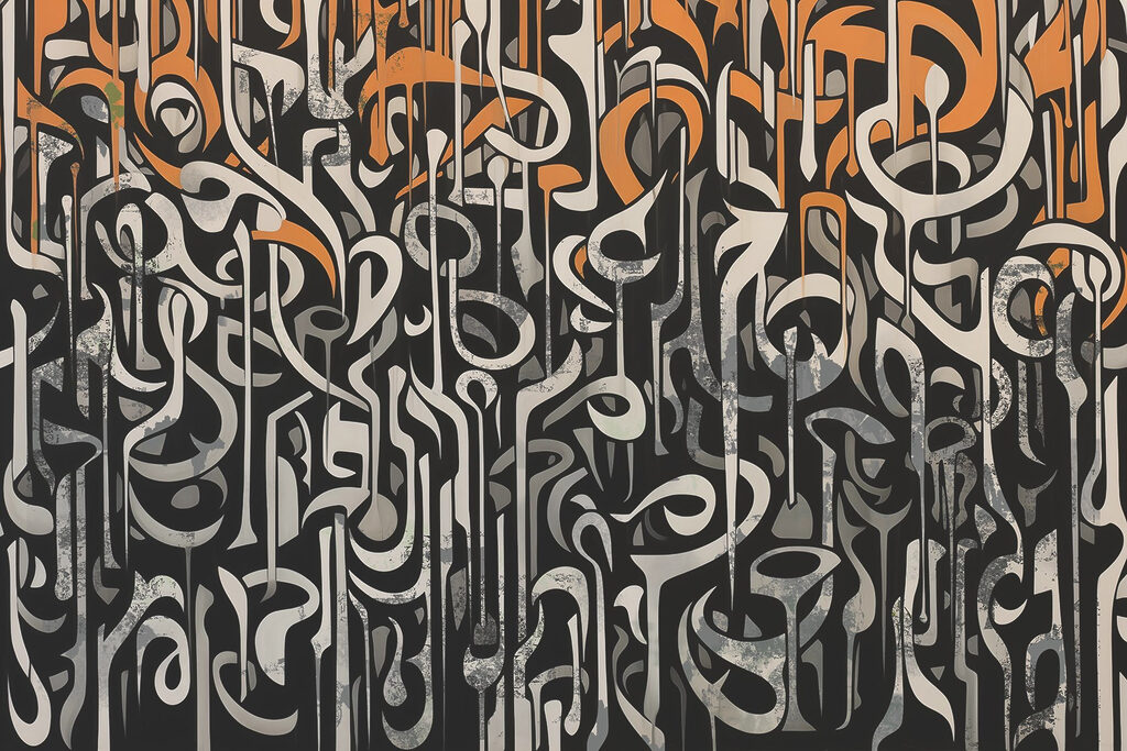 Art en noir et blanc avec des lignes orange et blanches Art en noir et blanc avec des lignes orange et blanches