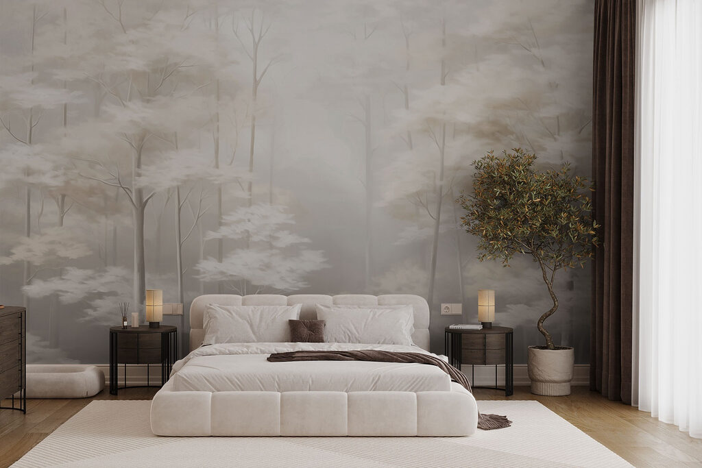 Foggy forest with trees Foggy forest with trees