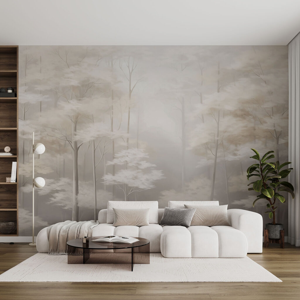 Foggy forest with trees Foggy forest with trees