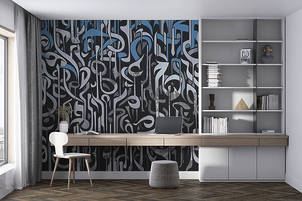 Art en noir et blanc avec des lignes bleues et blanches Art en noir et blanc avec des lignes bleues et blanches