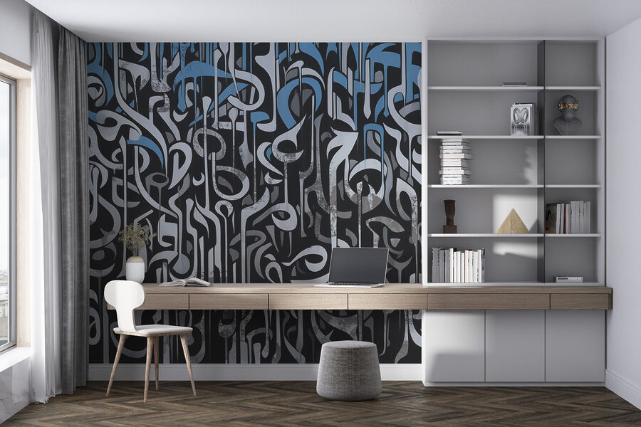 Art en noir et blanc avec des lignes bleues et blanches Art en noir et blanc avec des lignes bleues et blanches