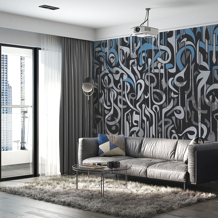 Art en noir et blanc avec des lignes bleues et blanches Art en noir et blanc avec des lignes bleues et blanches