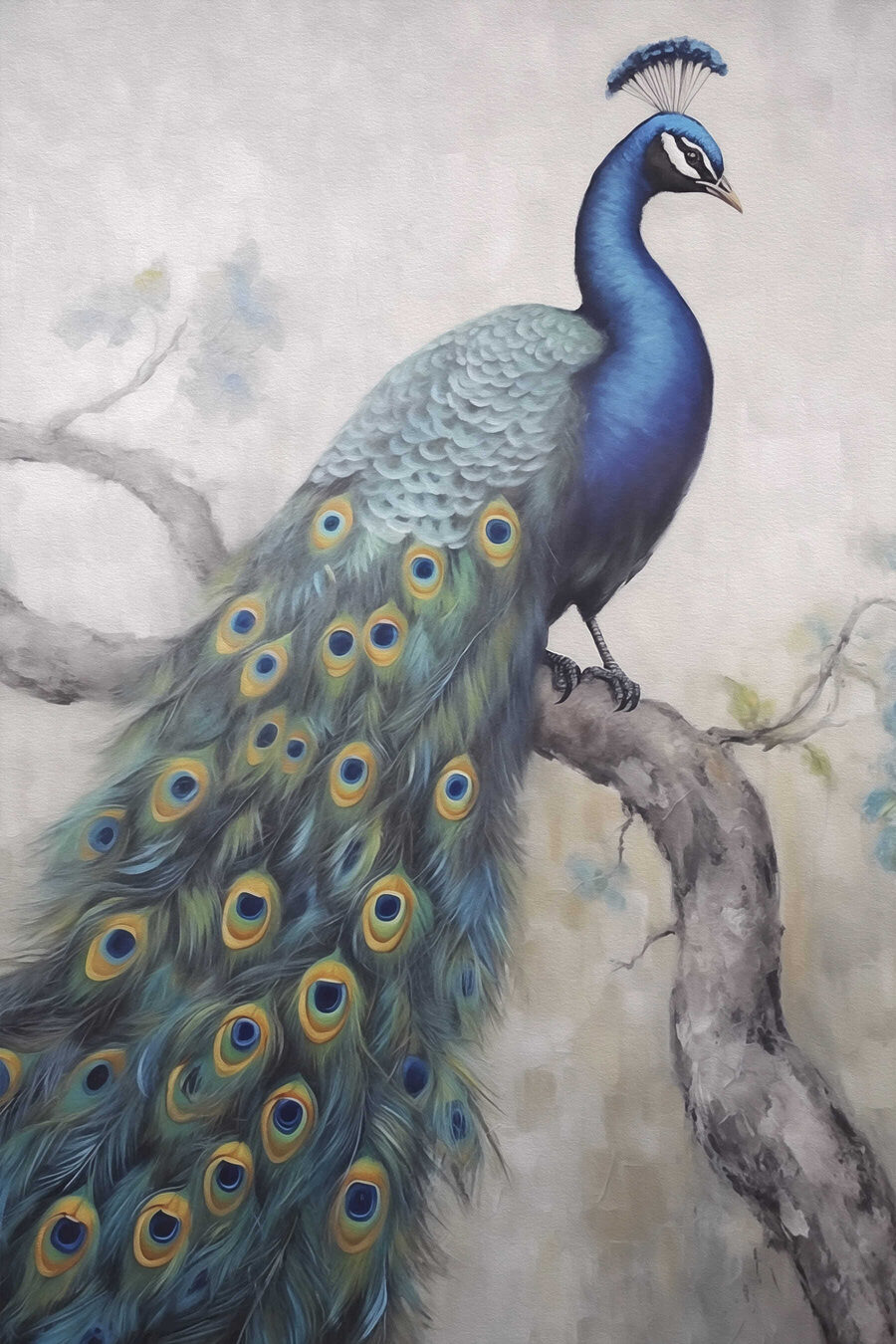 Peinture d'un paon sur une branche