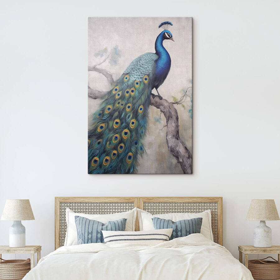 Peinture d'un paon sur une branche