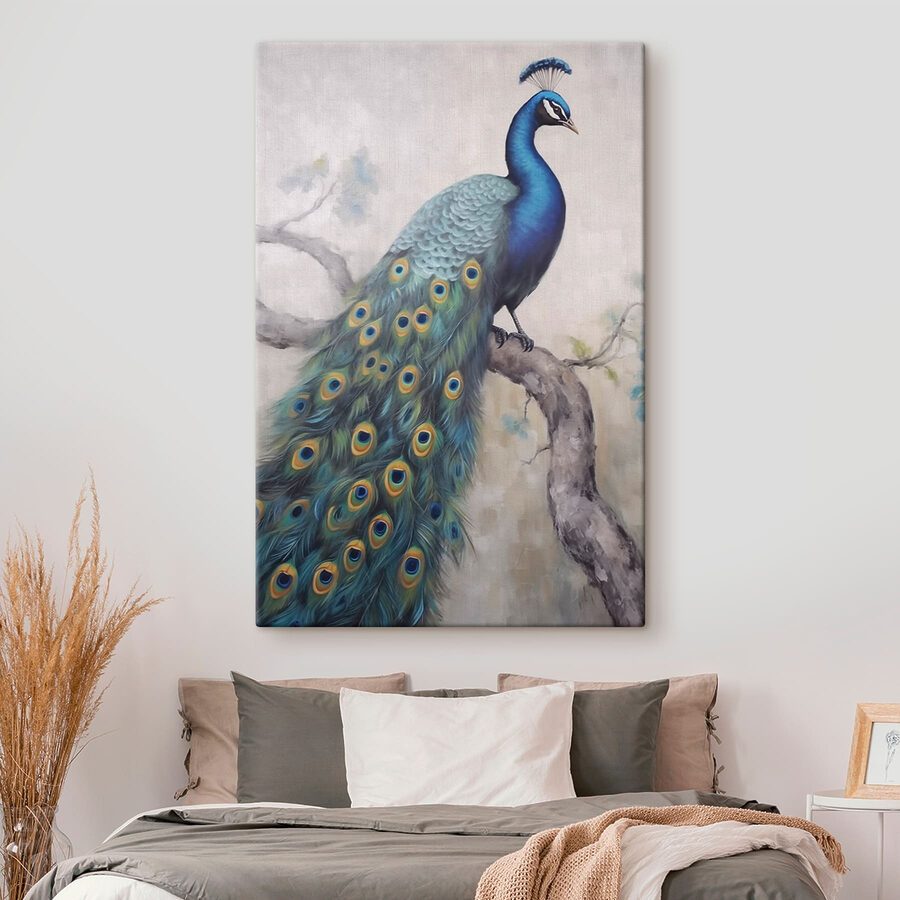Peinture d'un paon sur une branche