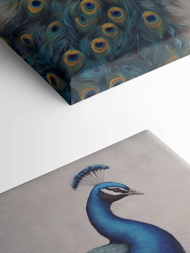 Painting of a peacock on a branch