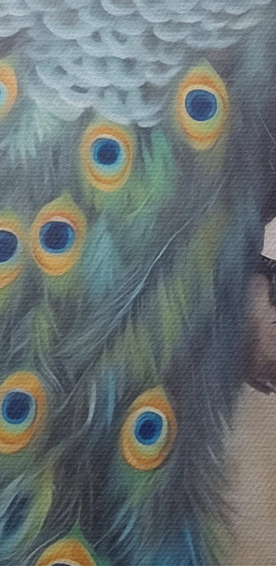 Peinture d'un paon sur une branche