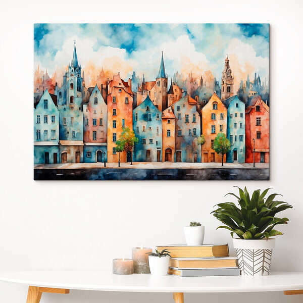 Aquarelle d'une rangée de bâtiments Aquarelle d'une rangée de bâtiments