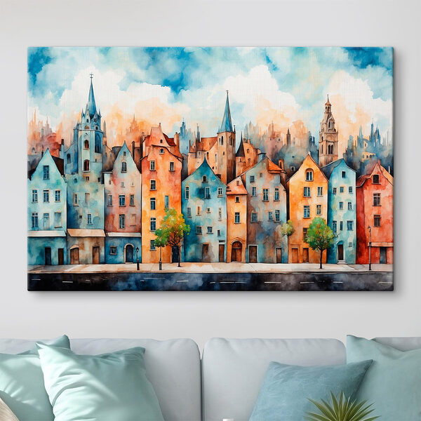 Aquarelle d'une rangée de bâtiments Aquarelle d'une rangée de bâtiments