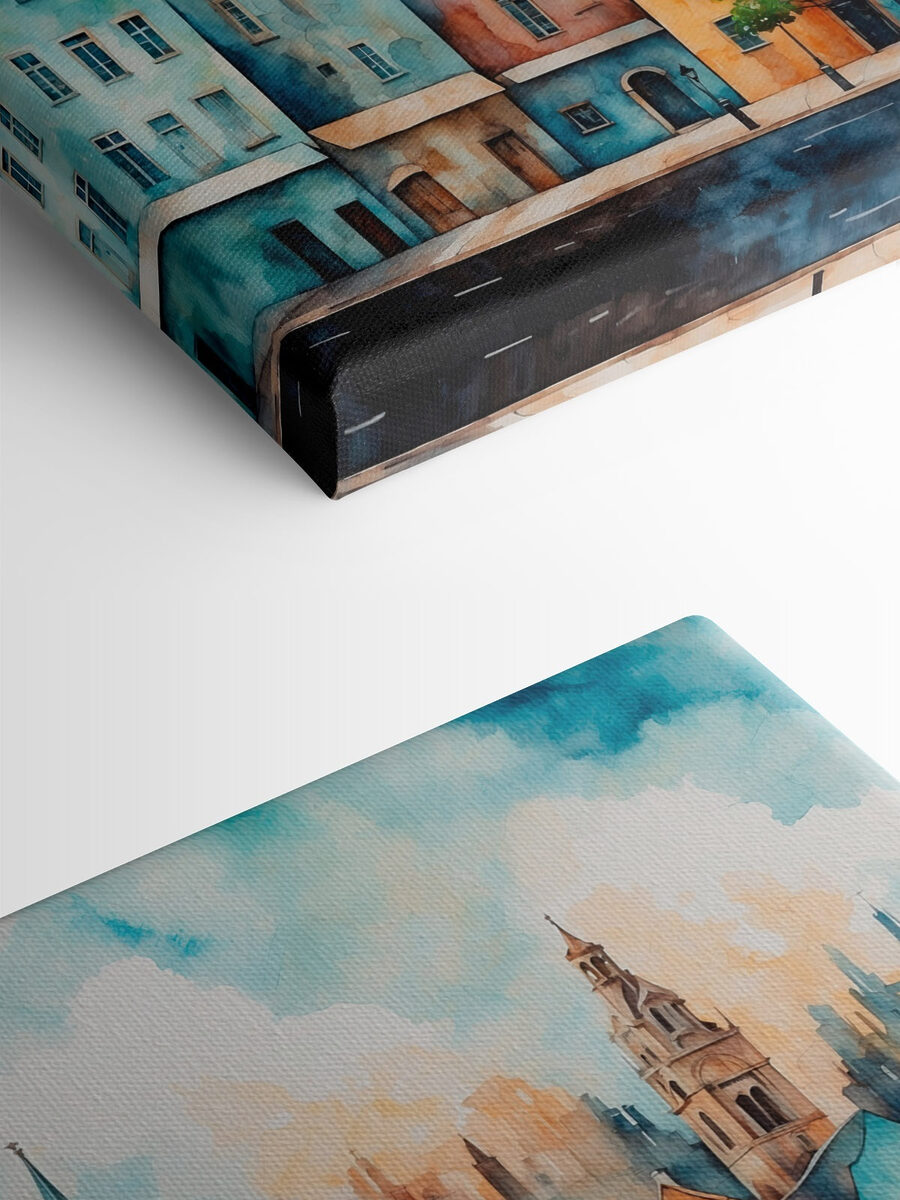 Aquarelle d'une rangée de bâtiments