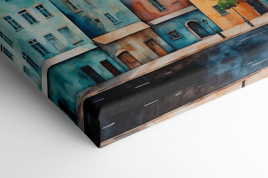 Aquarelle d'une rangée de bâtiments