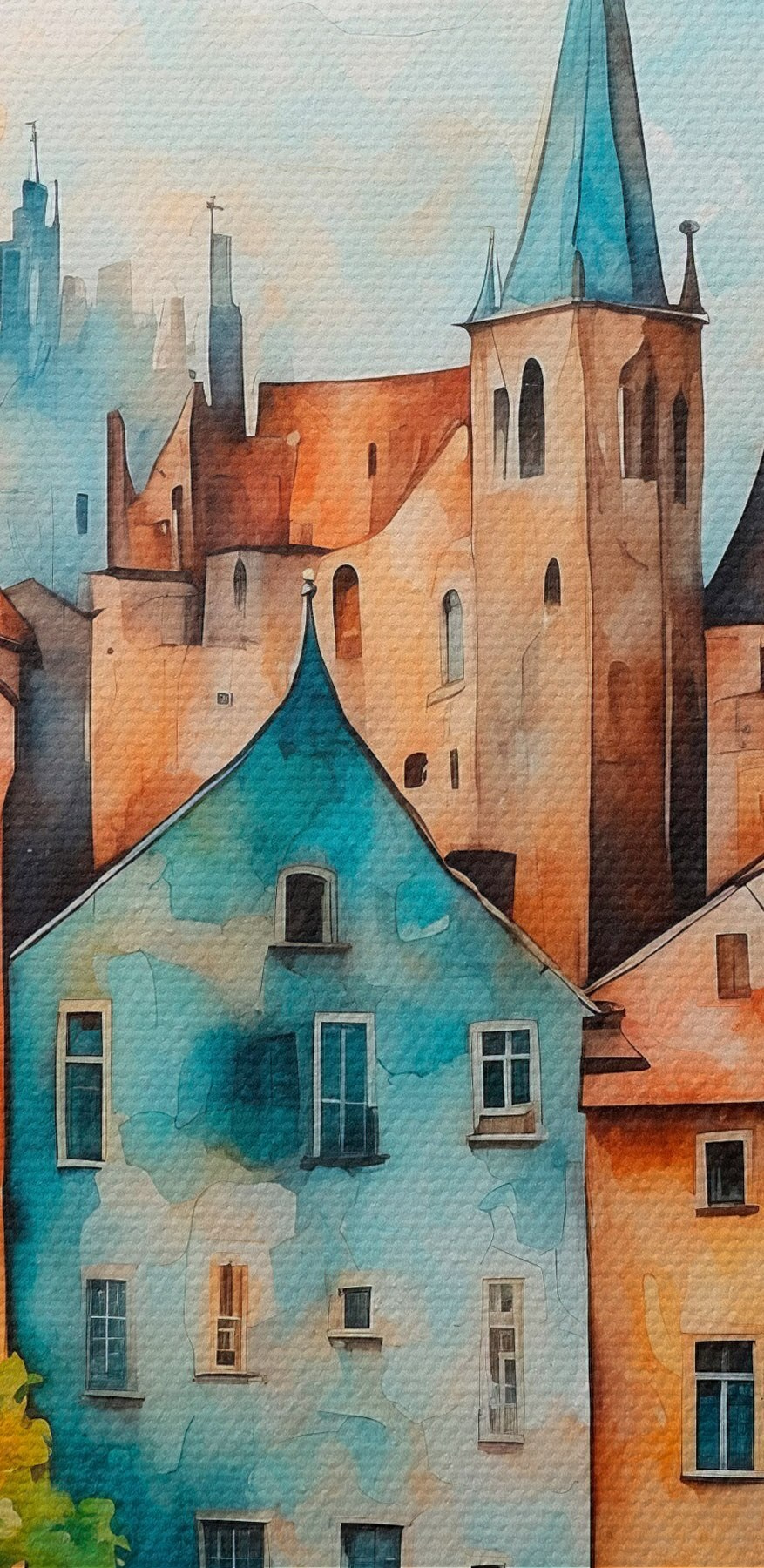 Aquarelle d'une rangée de bâtiments
