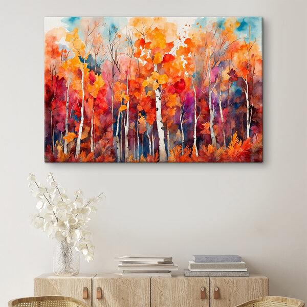 Tableaux Tableaux Aquarelle d'arbres aux feuilles orange et violettes (UGS : s43447)