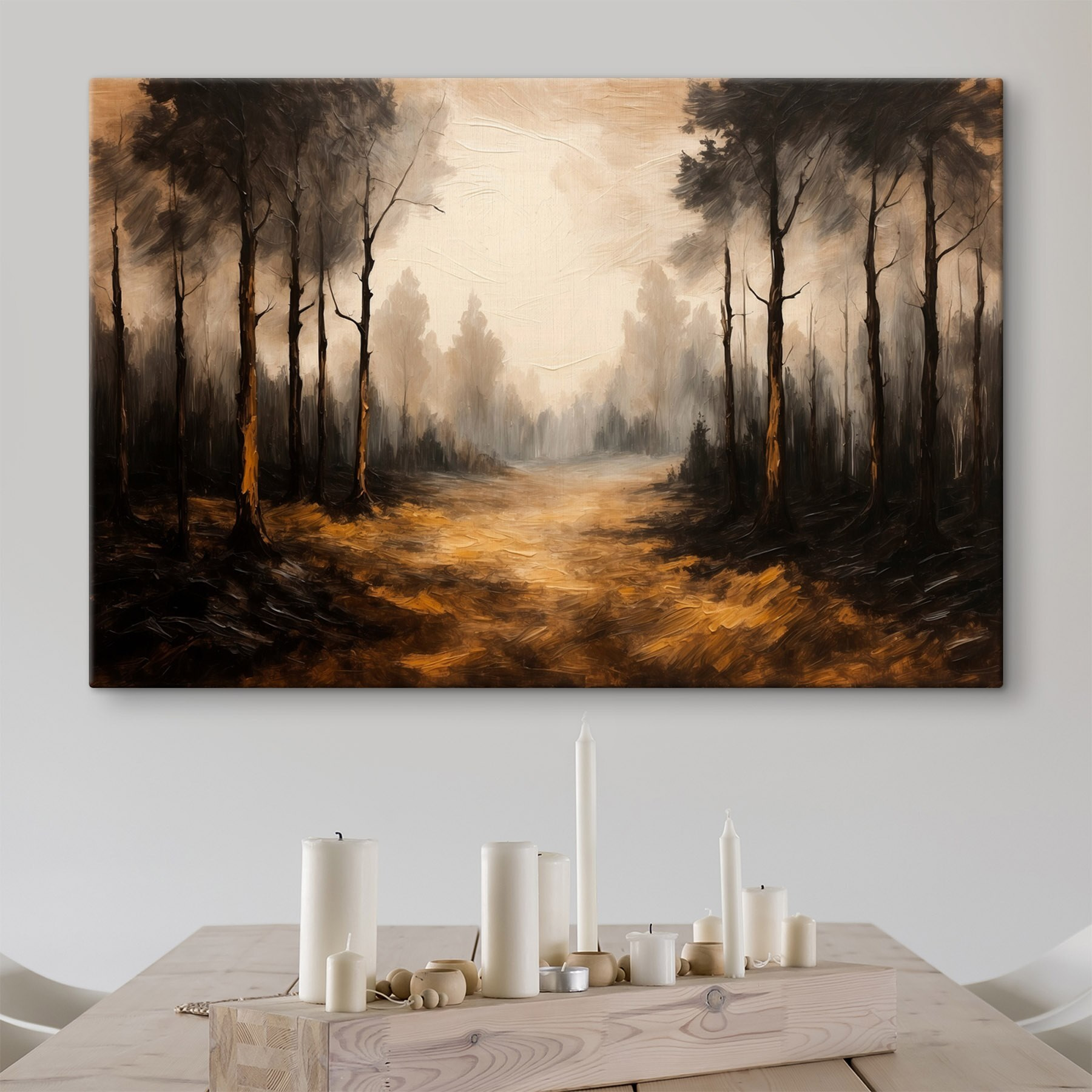 Painting of a forest with trees