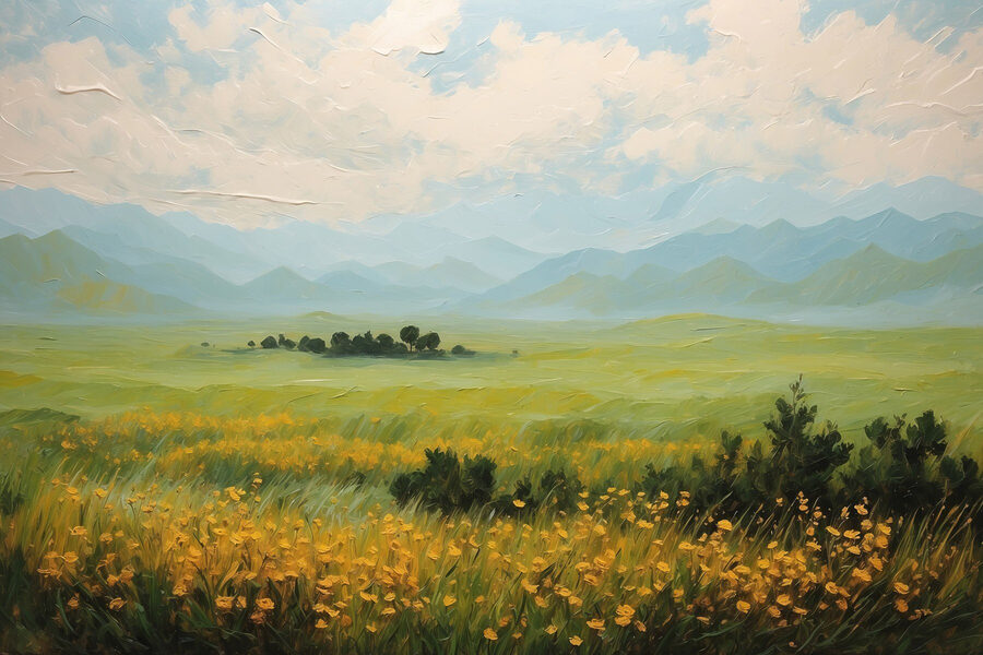 Champ de fleurs et montagnes