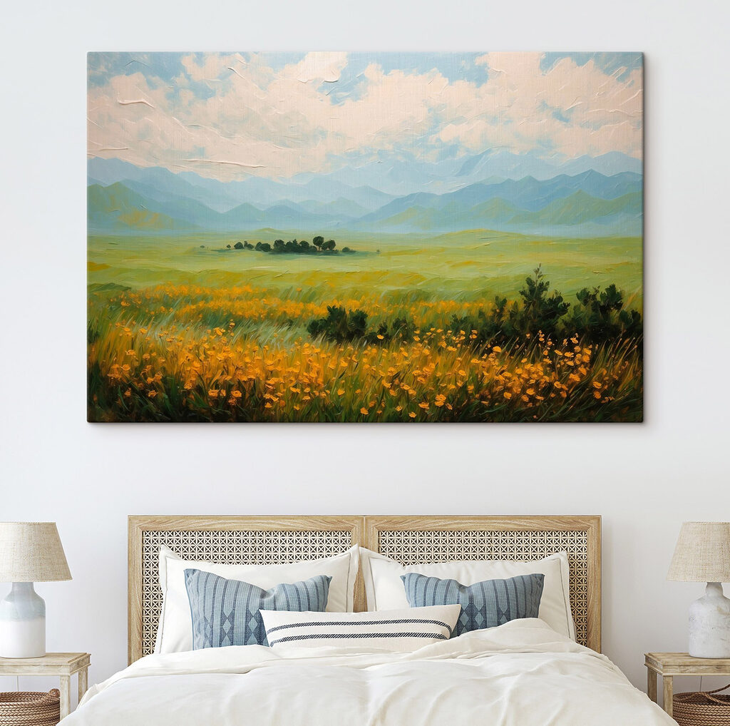 Field of flowers and mountains