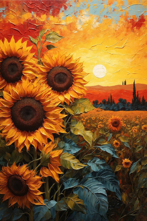 Peinture de tournesols dans un champ Peinture de tournesols dans un champ