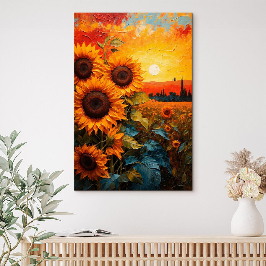 Peinture de tournesols dans un champ