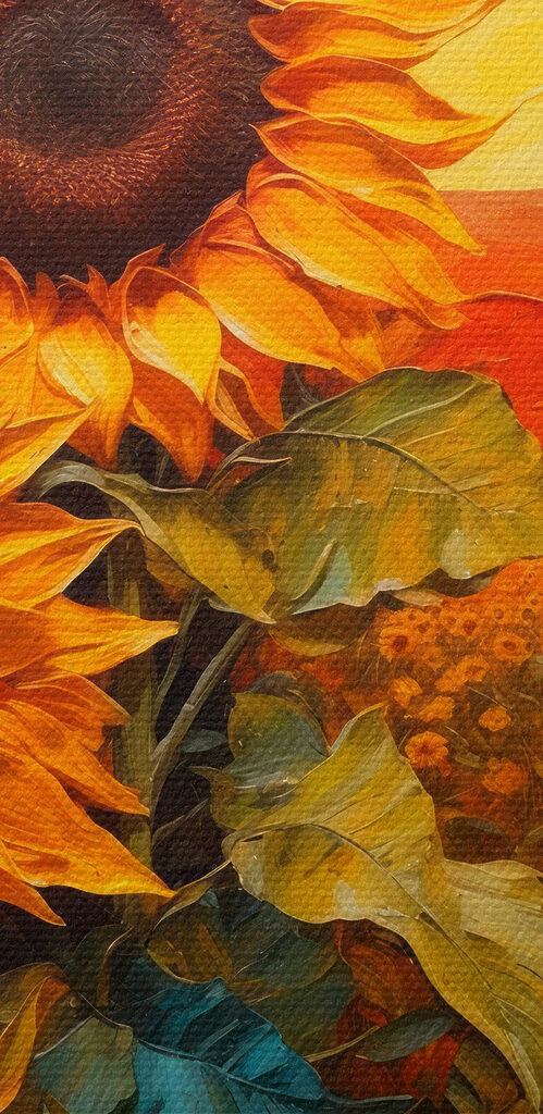 Painting of sunflowers in a field