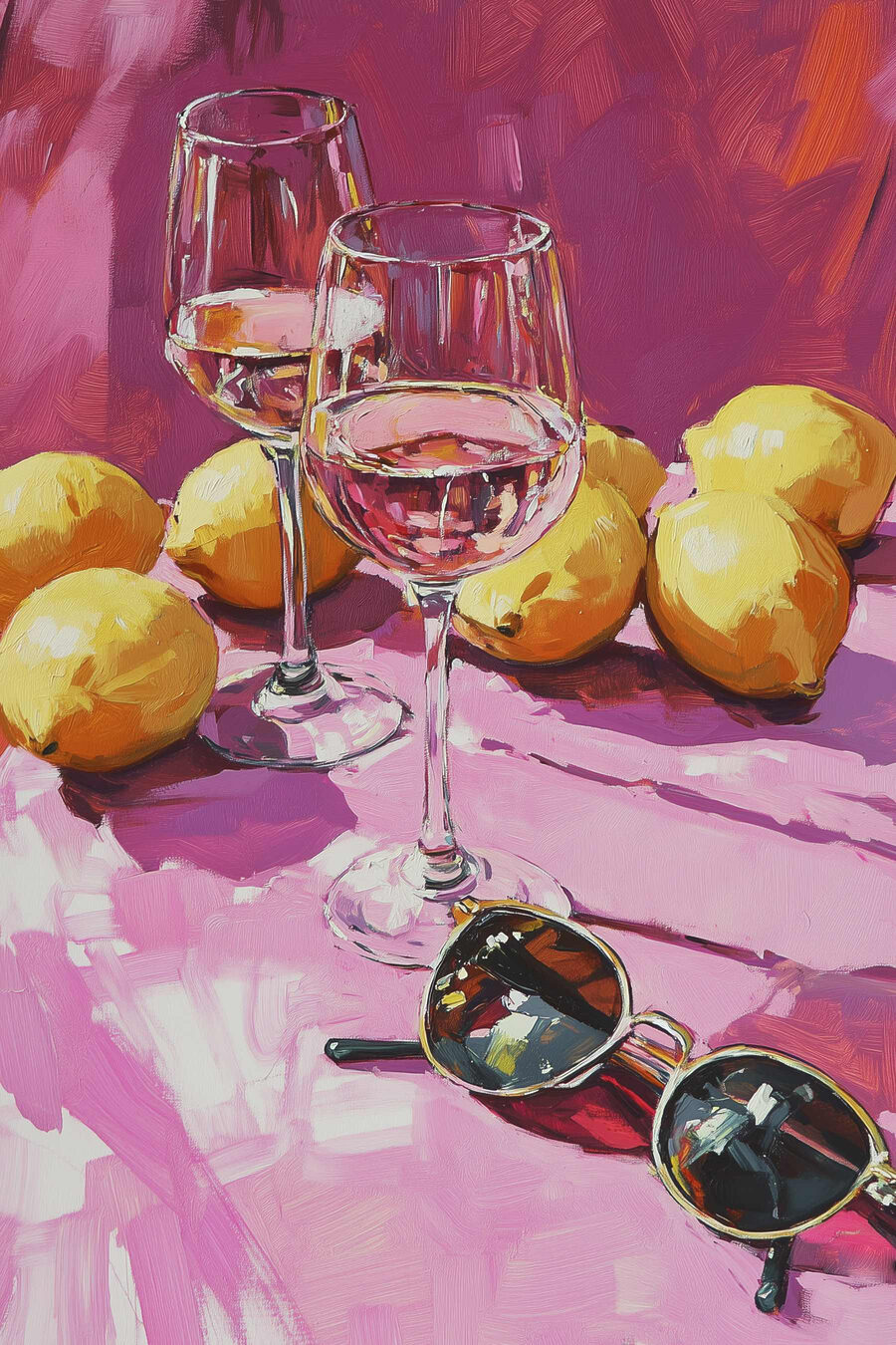 Peinture de verres à vin et de citrons Peinture de verres à vin et de citrons