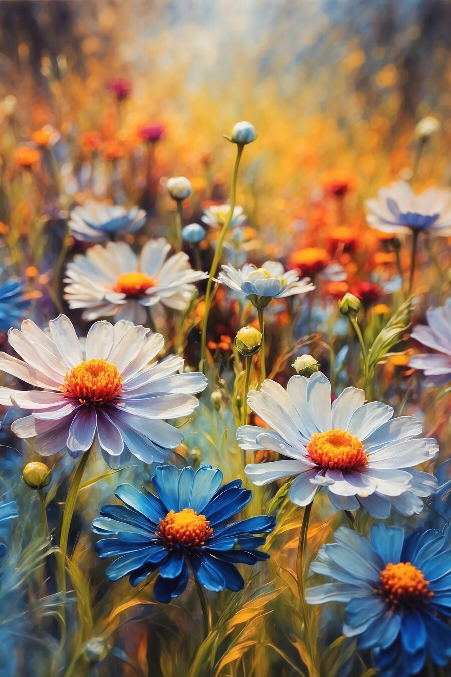 Des fleurs éclatantes dans un champ coloré