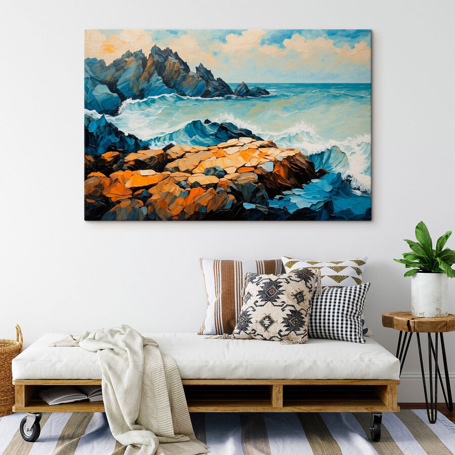 Tableaux Peinture de vagues s'écrasant sur des rochers – Image 2