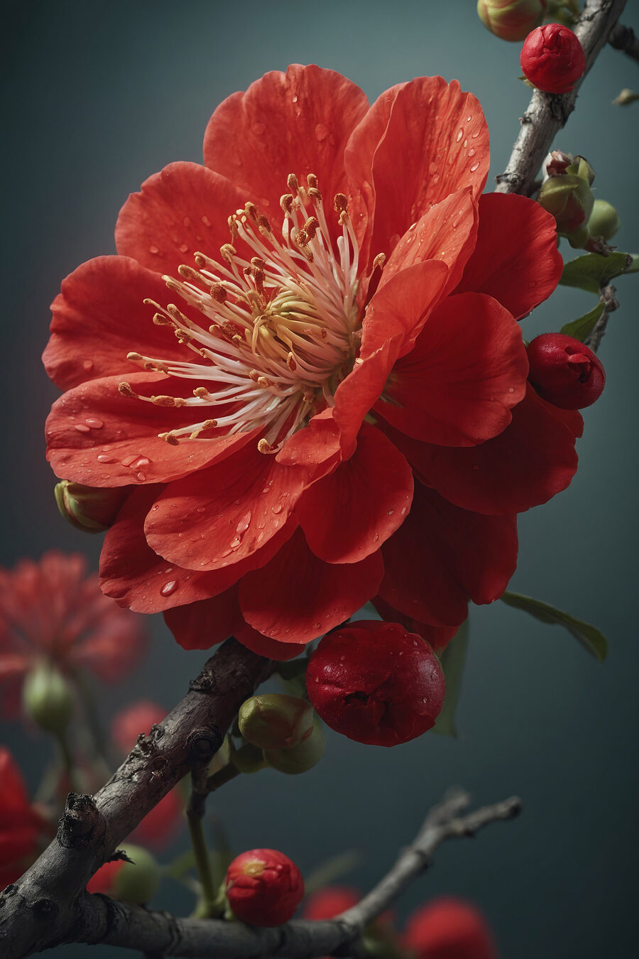 Floraison vibrante avec de délicates gouttelettes d'eau