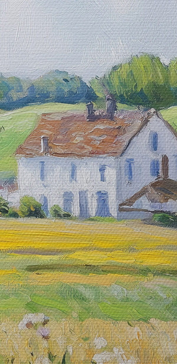 Peinture d'une maison vue à travers une fenêtre Peinture d'une maison vue à travers une fenêtre