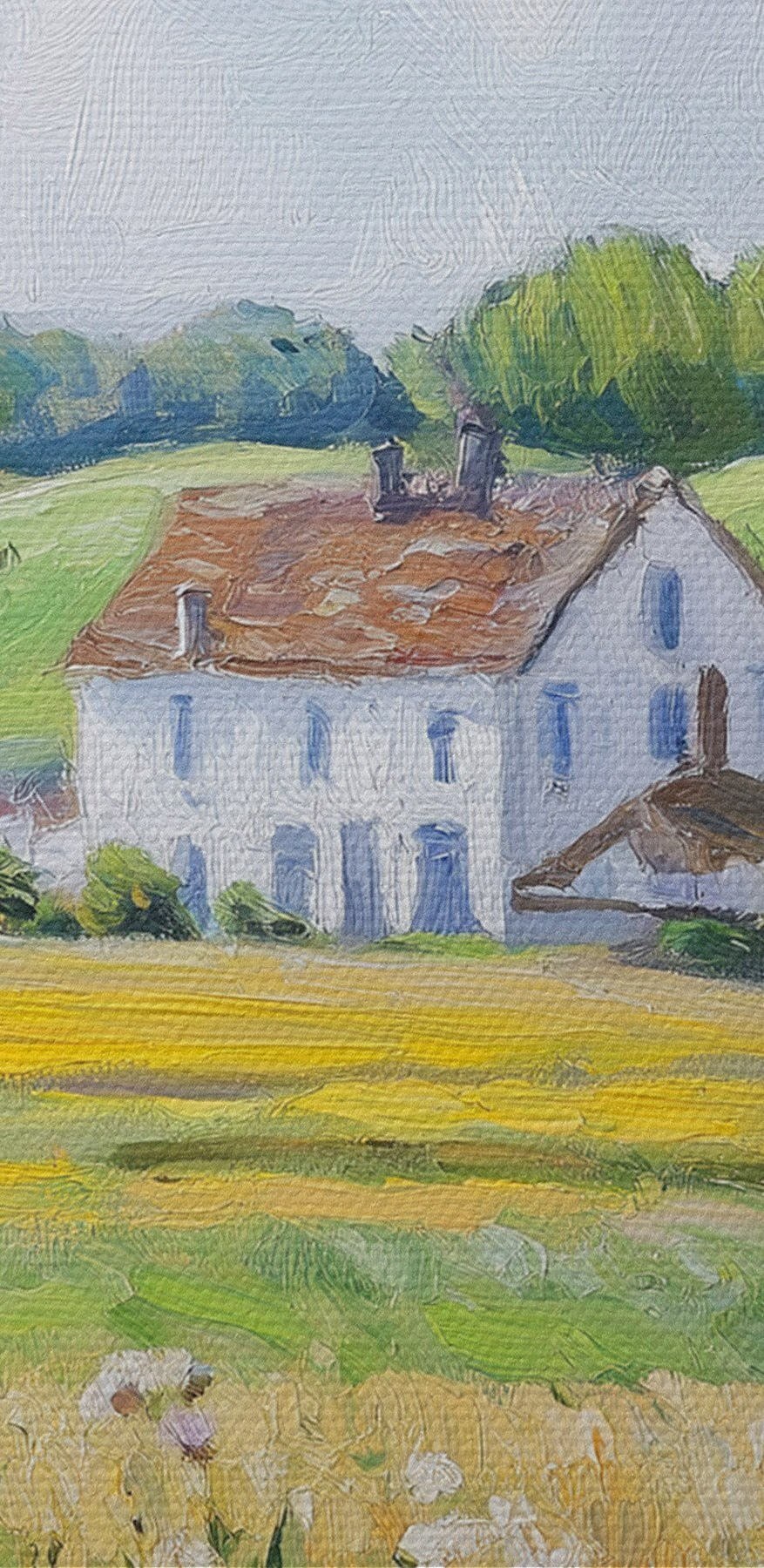 Peinture d'une maison vue à travers une fenêtre Peinture d'une maison vue à travers une fenêtre