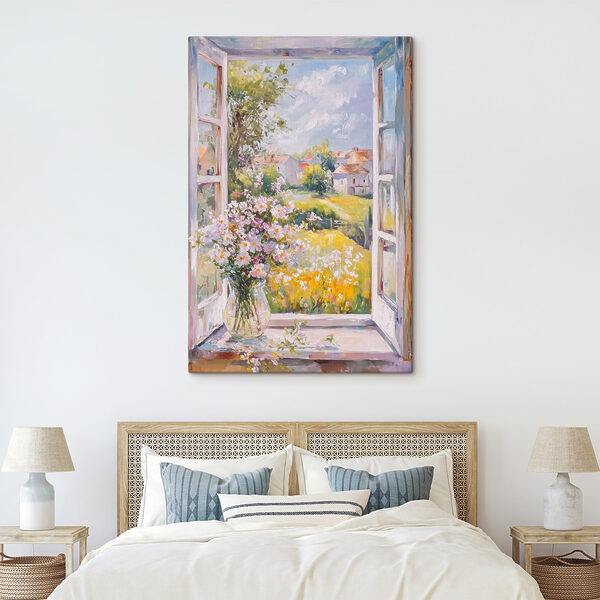 Peinture d'une fenêtre avec des fleurs Peinture d'une fenêtre avec des fleurs