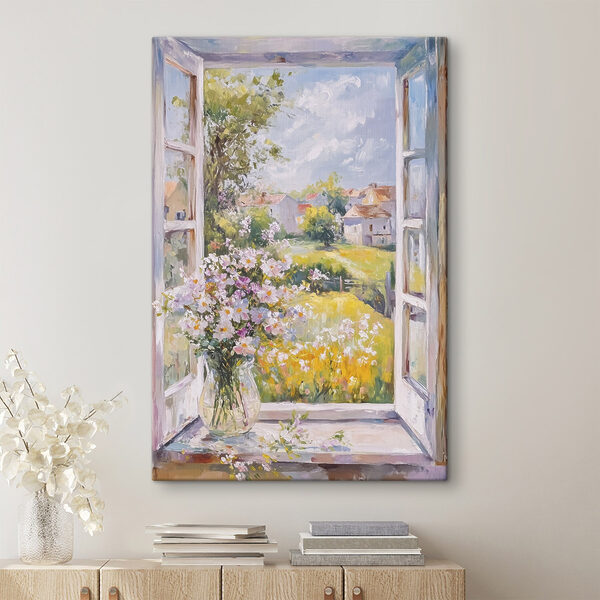 Peinture d'une fenêtre avec des fleurs Peinture d'une fenêtre avec des fleurs