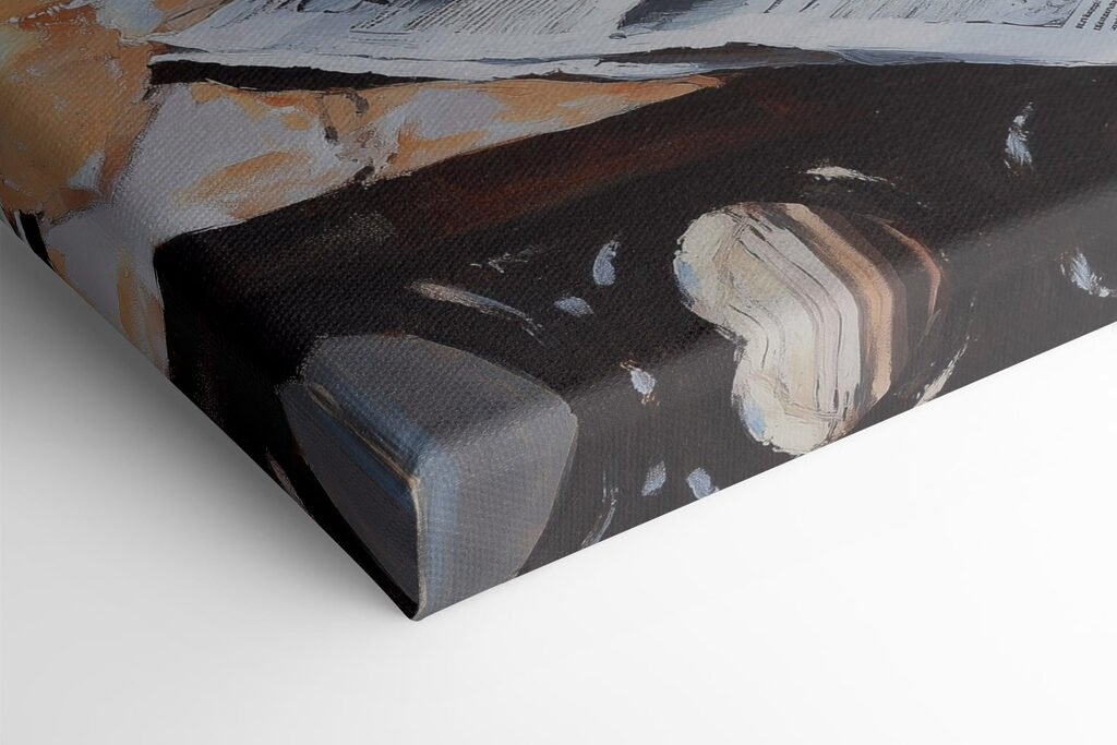 Cup of coffee and croissants on a table with buildings in the background