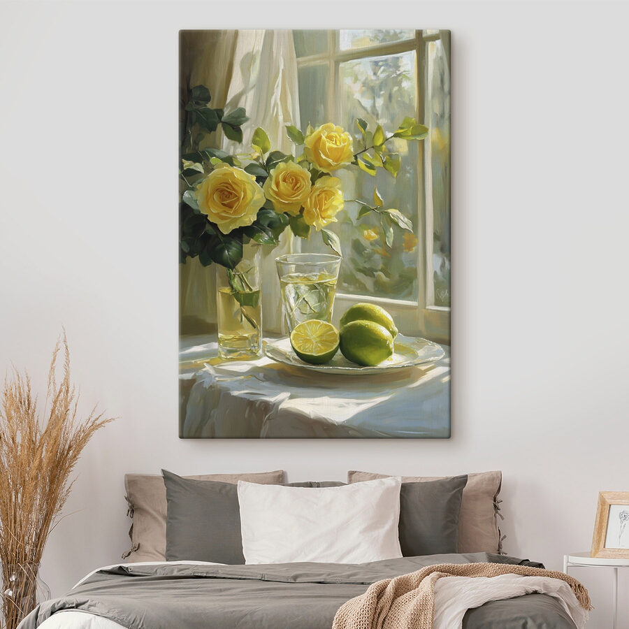 Tableaux Roses jaunes et citrons sur une assiette