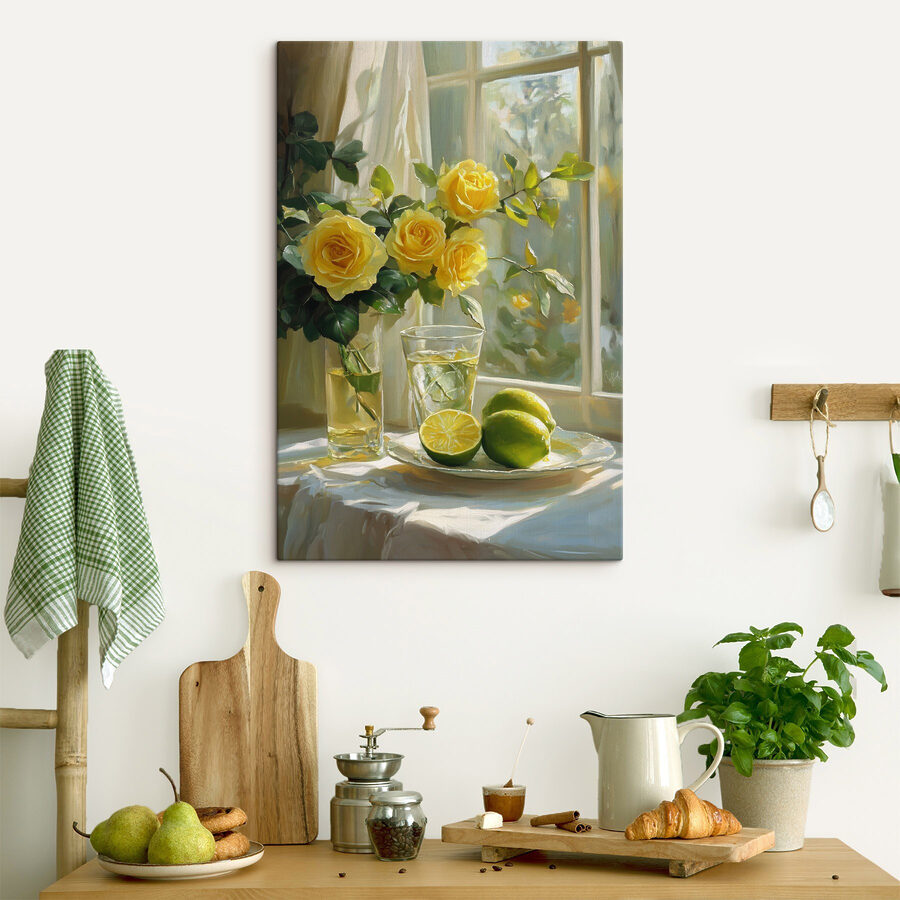 Tableaux Roses jaunes et citrons sur une assiette – Image 2