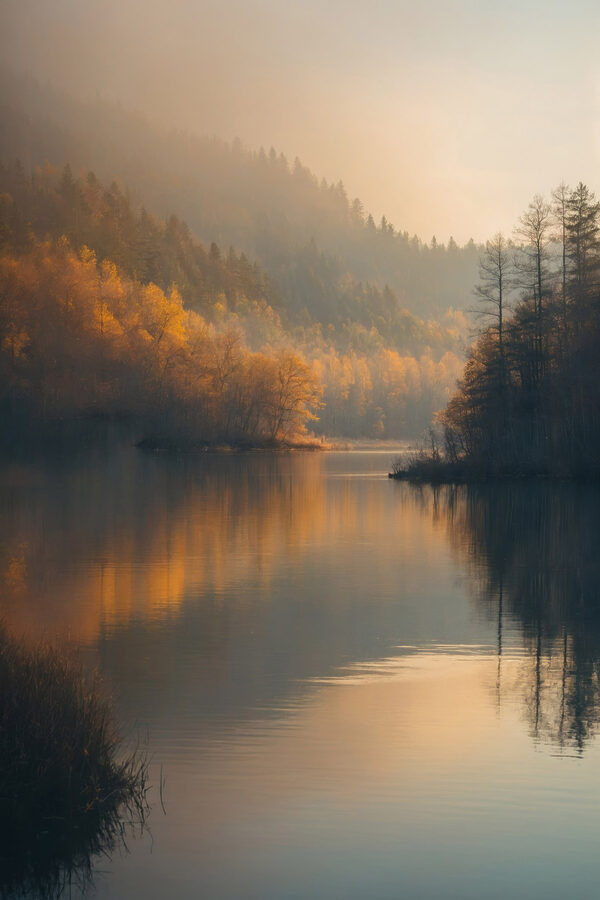 Lac avec arbres et montagnes en arrière-plan Lac avec arbres et montagnes en arrière-plan