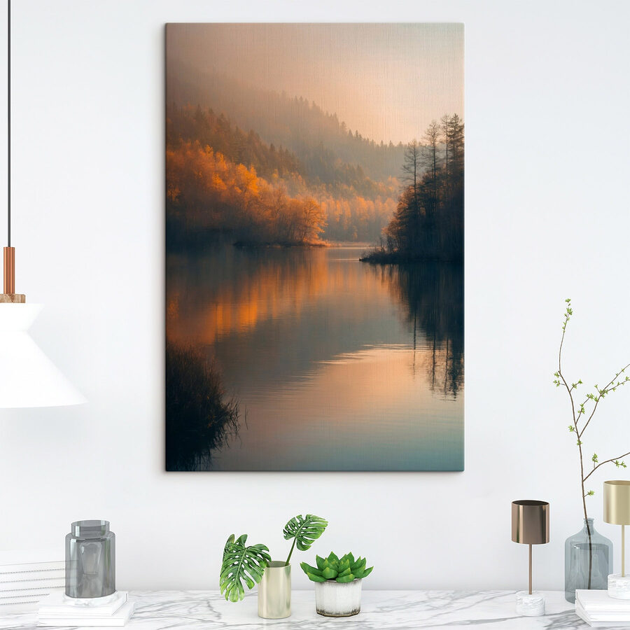 Lac avec arbres et montagnes en arrière-plan